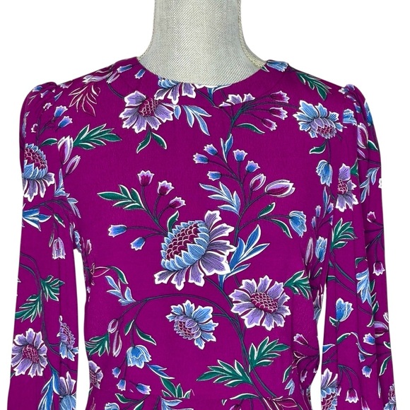 LOFT Purple Floral Long Sleeve Ruffle Hem Dress - size 0 - Picture 6 of 12